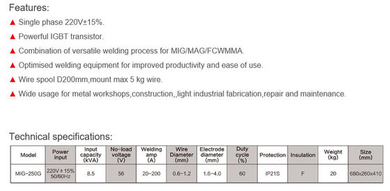 MIG-250G erstklassiges industrielles Schweißgerät